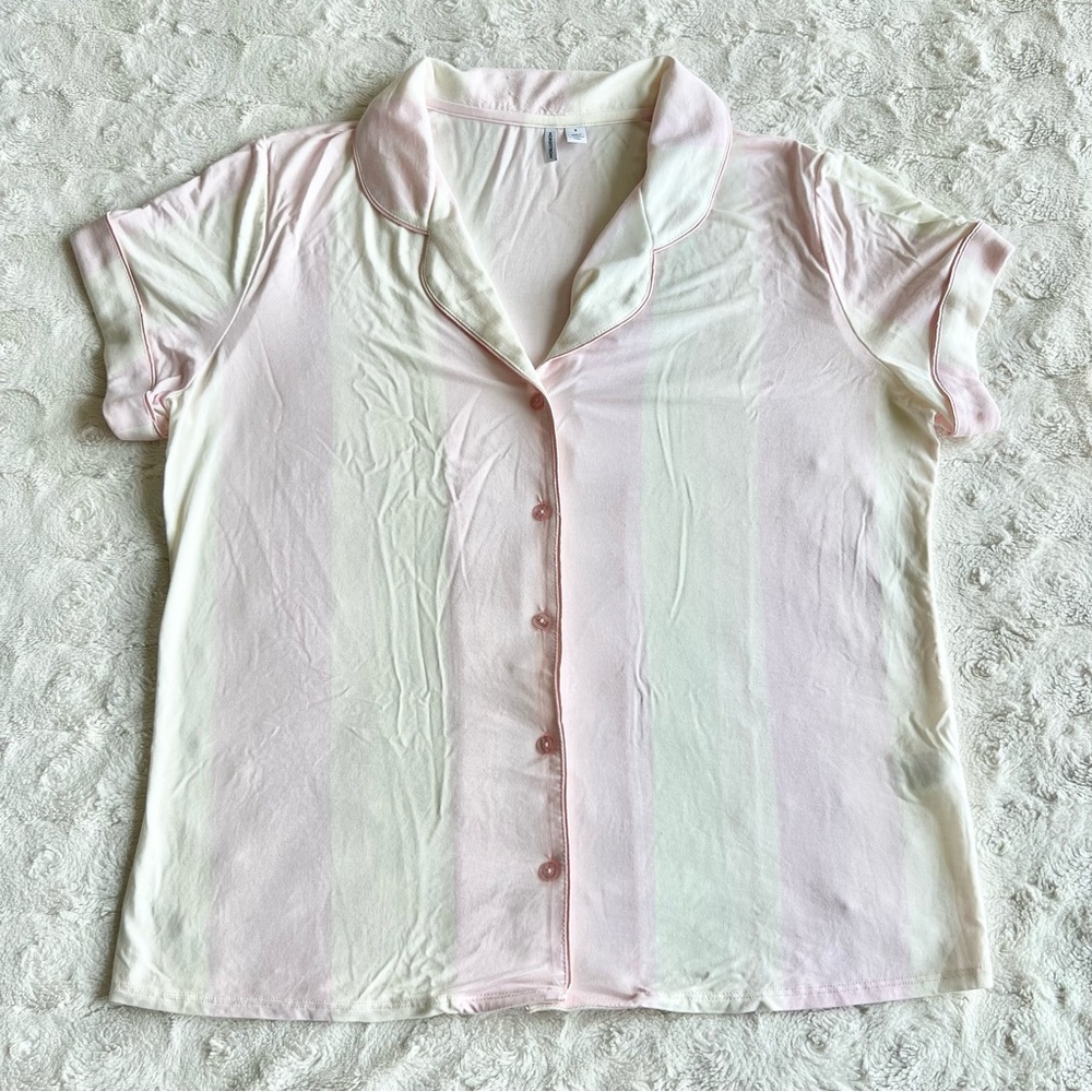 Nordstrom Pajama Top Shirt Womens Small Pink White Striped Button Up Collared SS